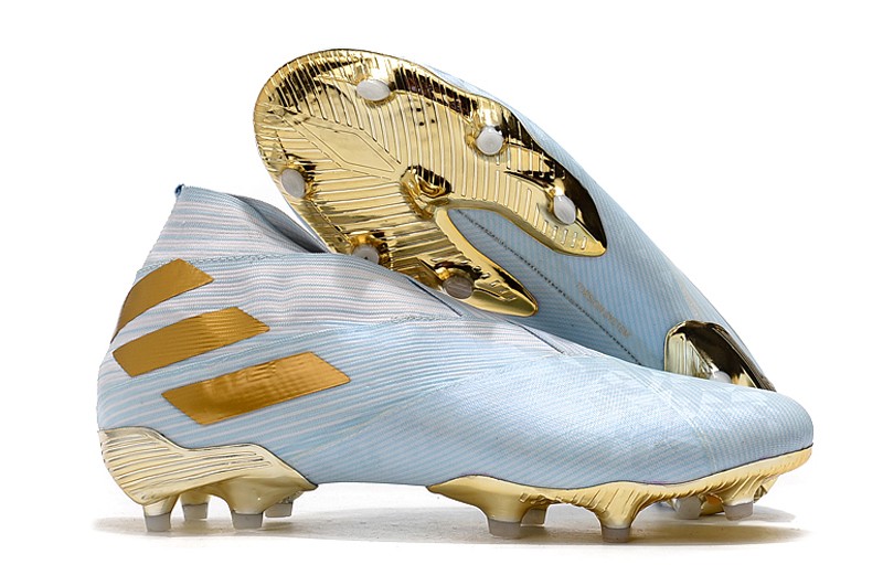 Tacos de Futbol adidas Nemeziz 19 FG Agua Dorado metalizado Blanco